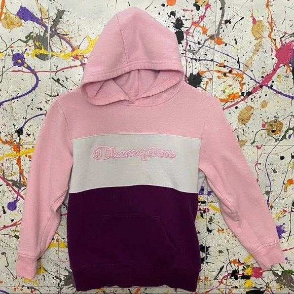 Girl’s Champion Color Block Hoodie 💖🤍💜👧🏽 - Picture 1 of 4